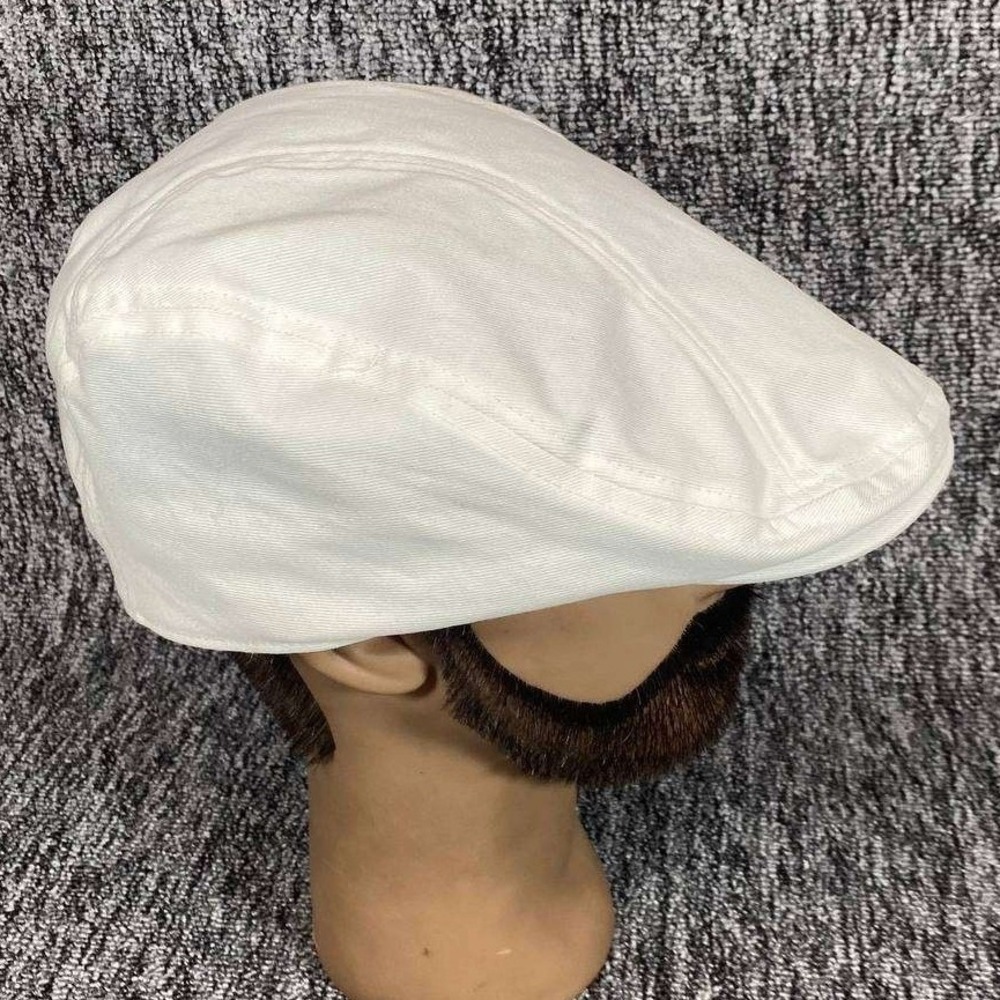 Botvela‎ Flat Cap Mens 59cm White Cotton Twill Ivy Newsboy Driving Hat
